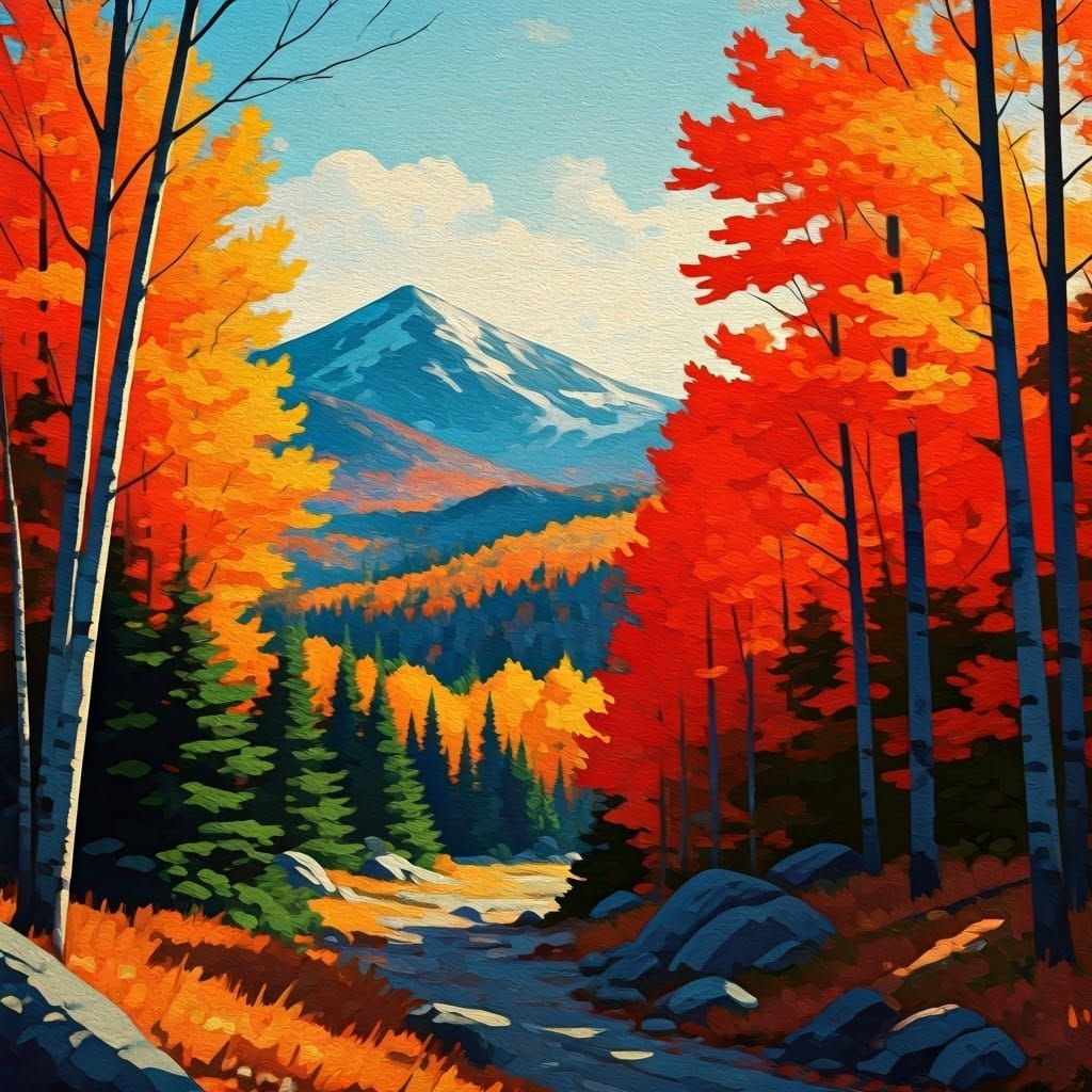Vermont Fall Landscape in Impressionist Style