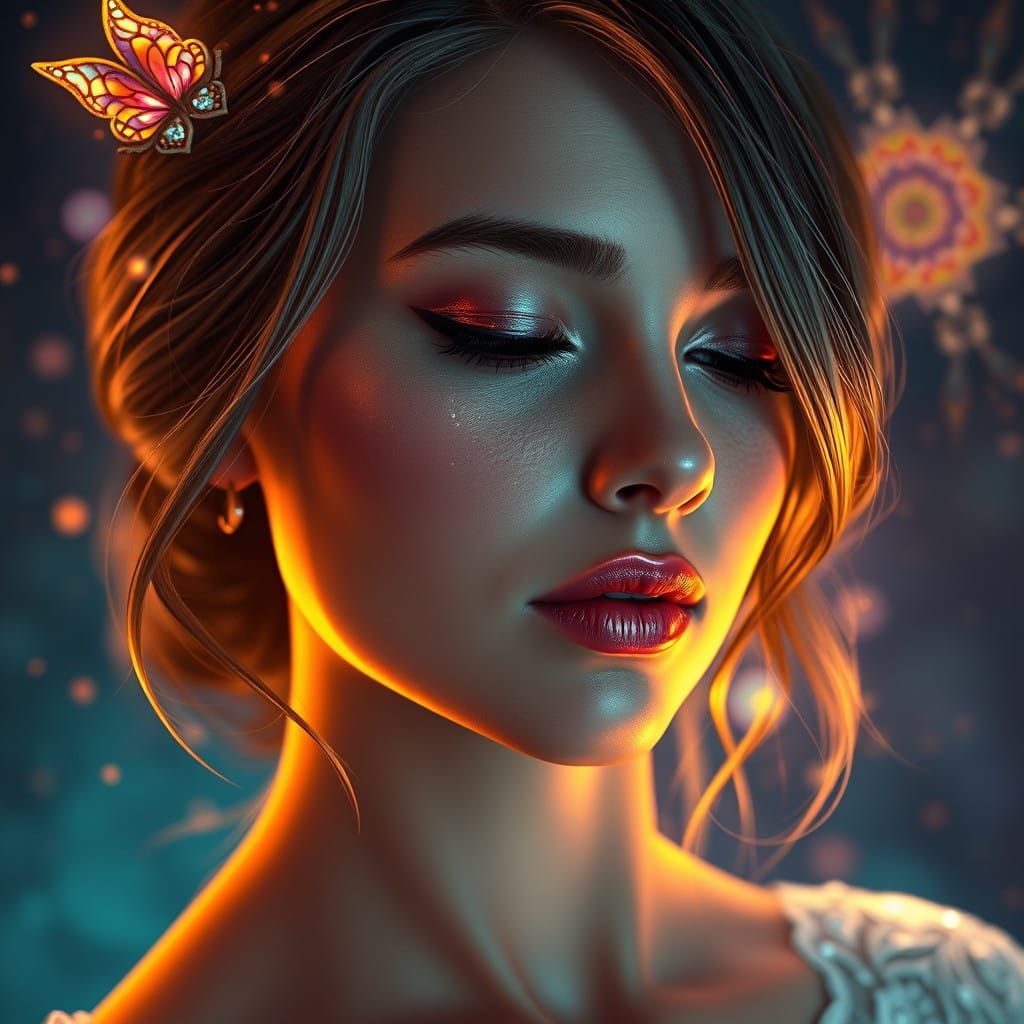 Woman's Serene Portrait in Vibrant Art Nouveau Style