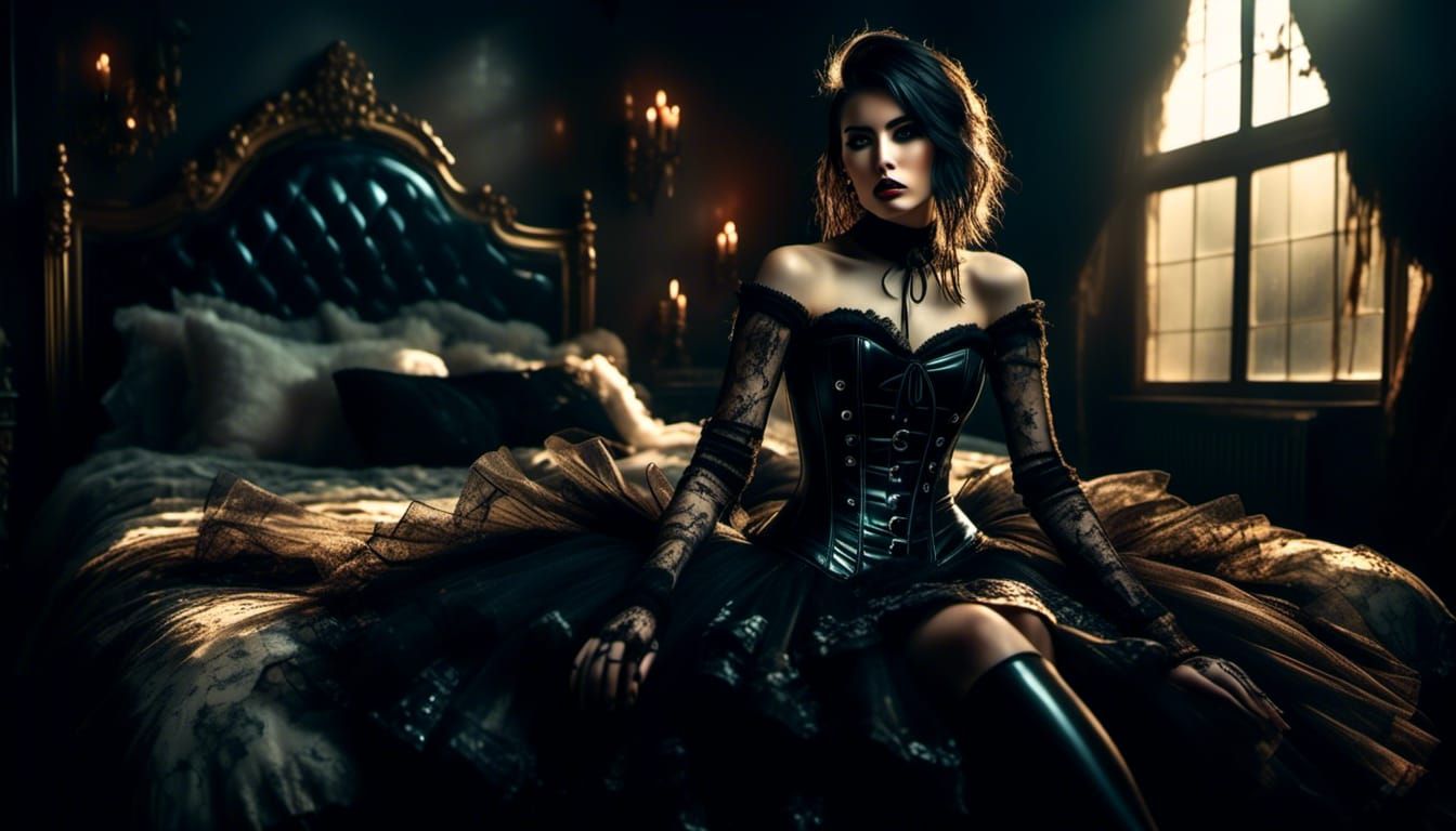 Glamour Model in Goth Fashion, Hyperrealistic Portrait