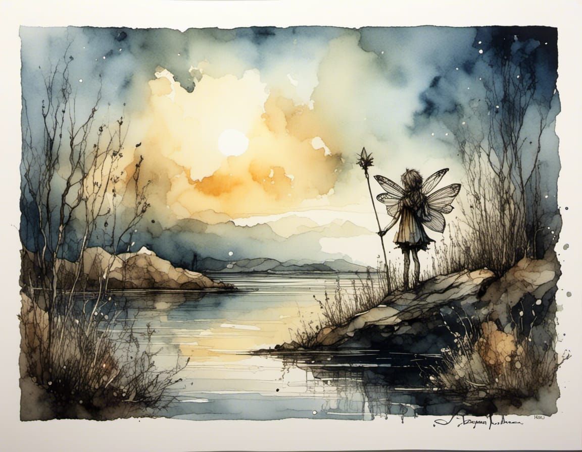 Watercolor Fairy in Magical Reflective Land