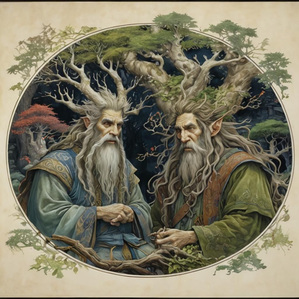 Treebeard and Tom Bombadil in Ukiyo-e Style