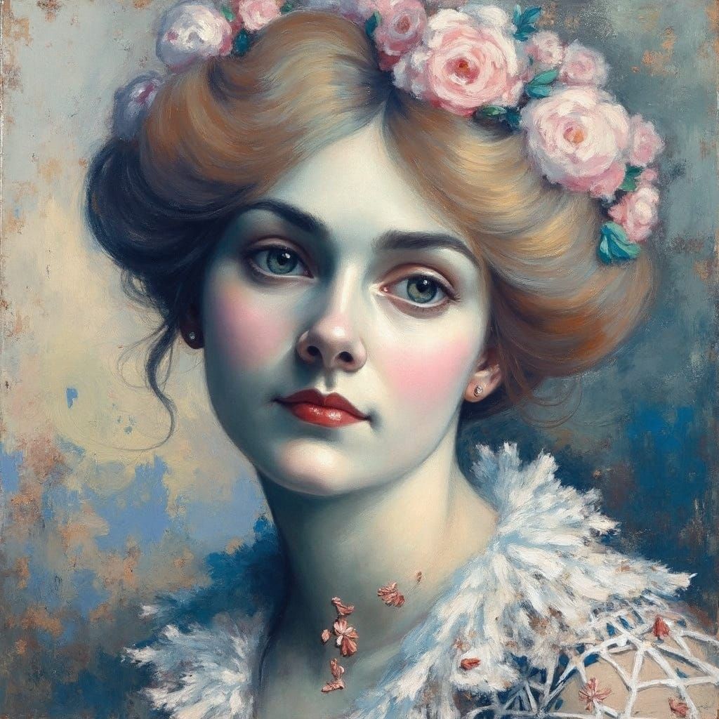 Elegant Portrait in Pastel Hues, Impressionistic Style