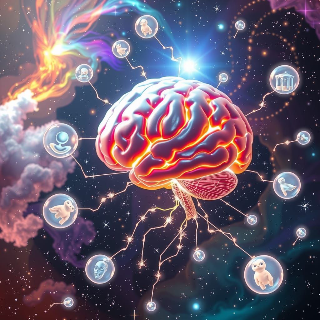 Glowing Brain Generating Character Ideas in Astral Space