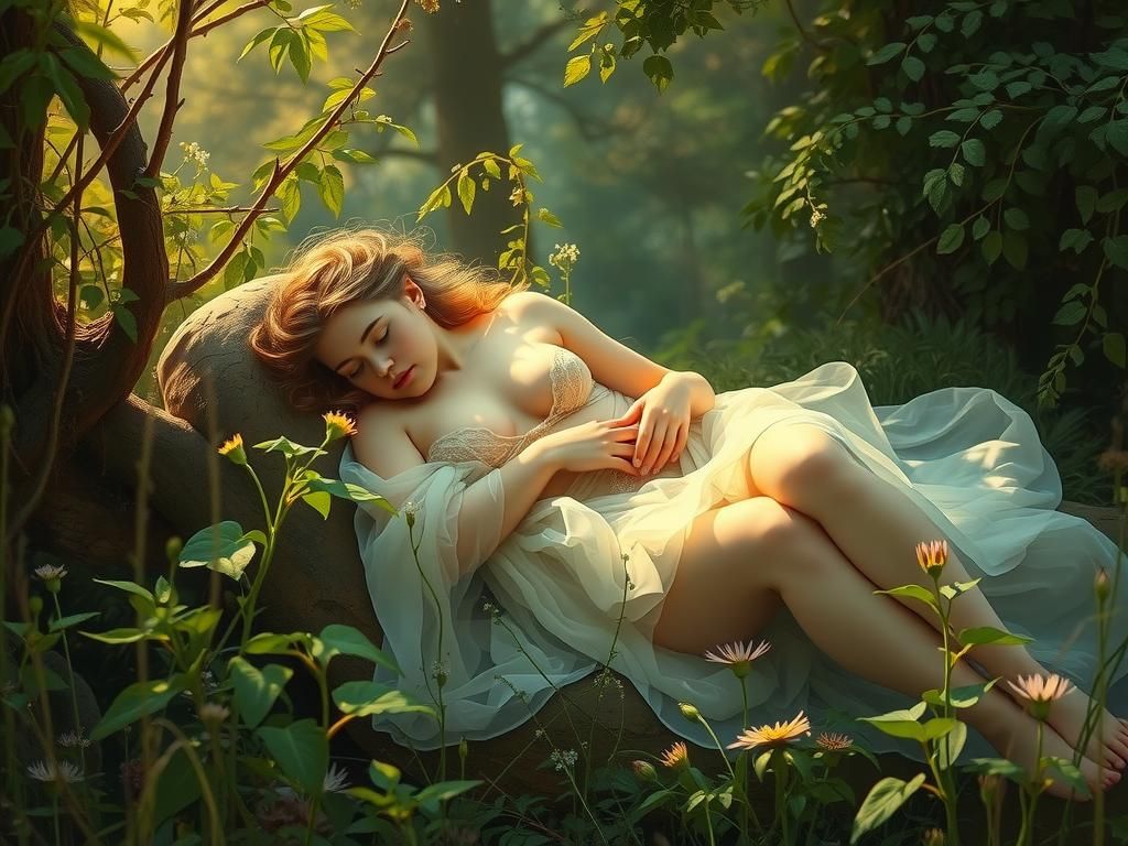 Ethereal Nymph Slumbering in Forest Glade