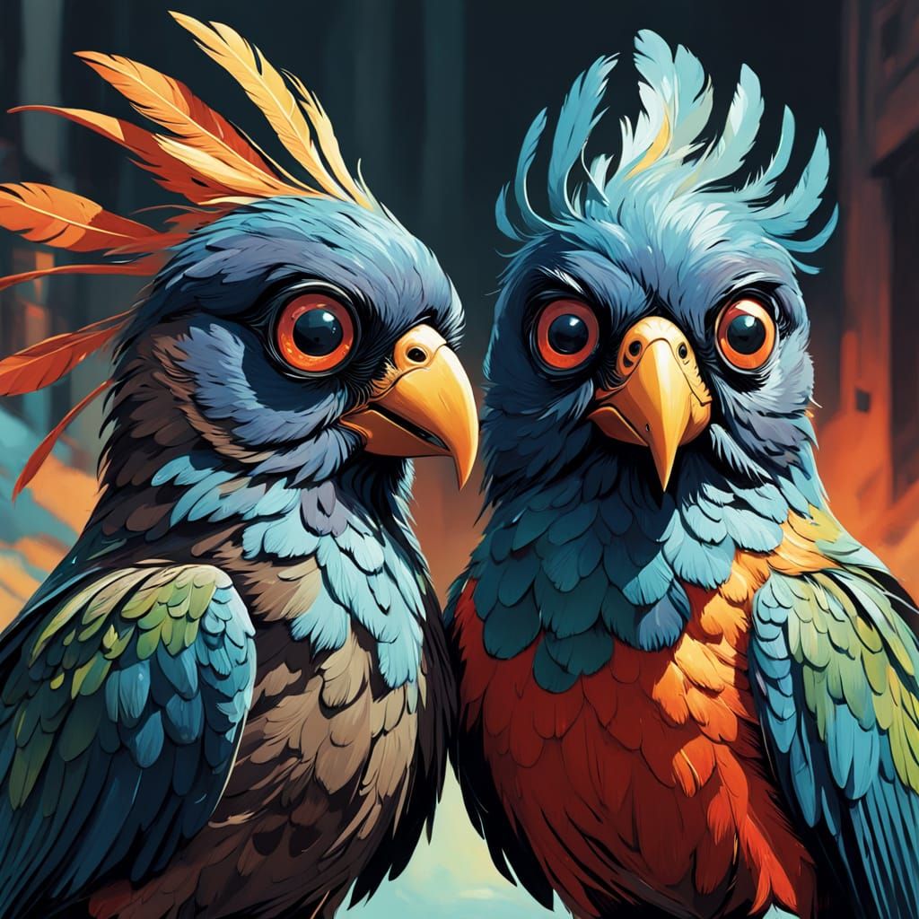 Hyperrealistic Birds with Googly Eyes in Vibrant Mid-Shot