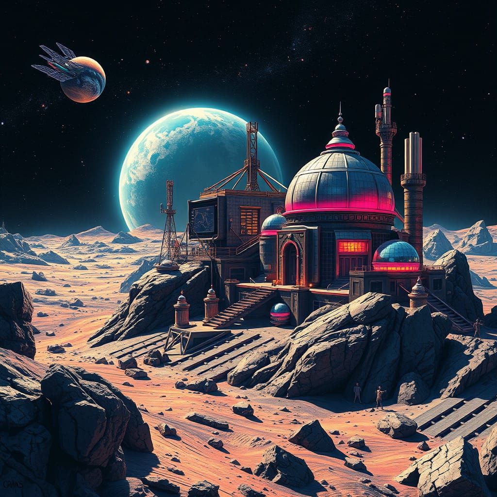 Futuristic Lunar Colony Thrives in Dark Moon Crater