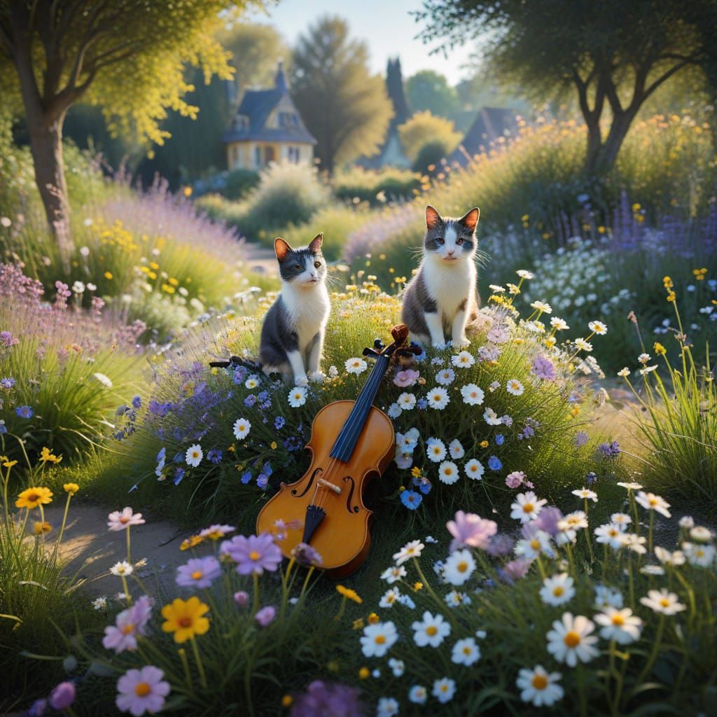 Whimsical Cats Play Vintage Instruments in a Sun-Drenched Me...