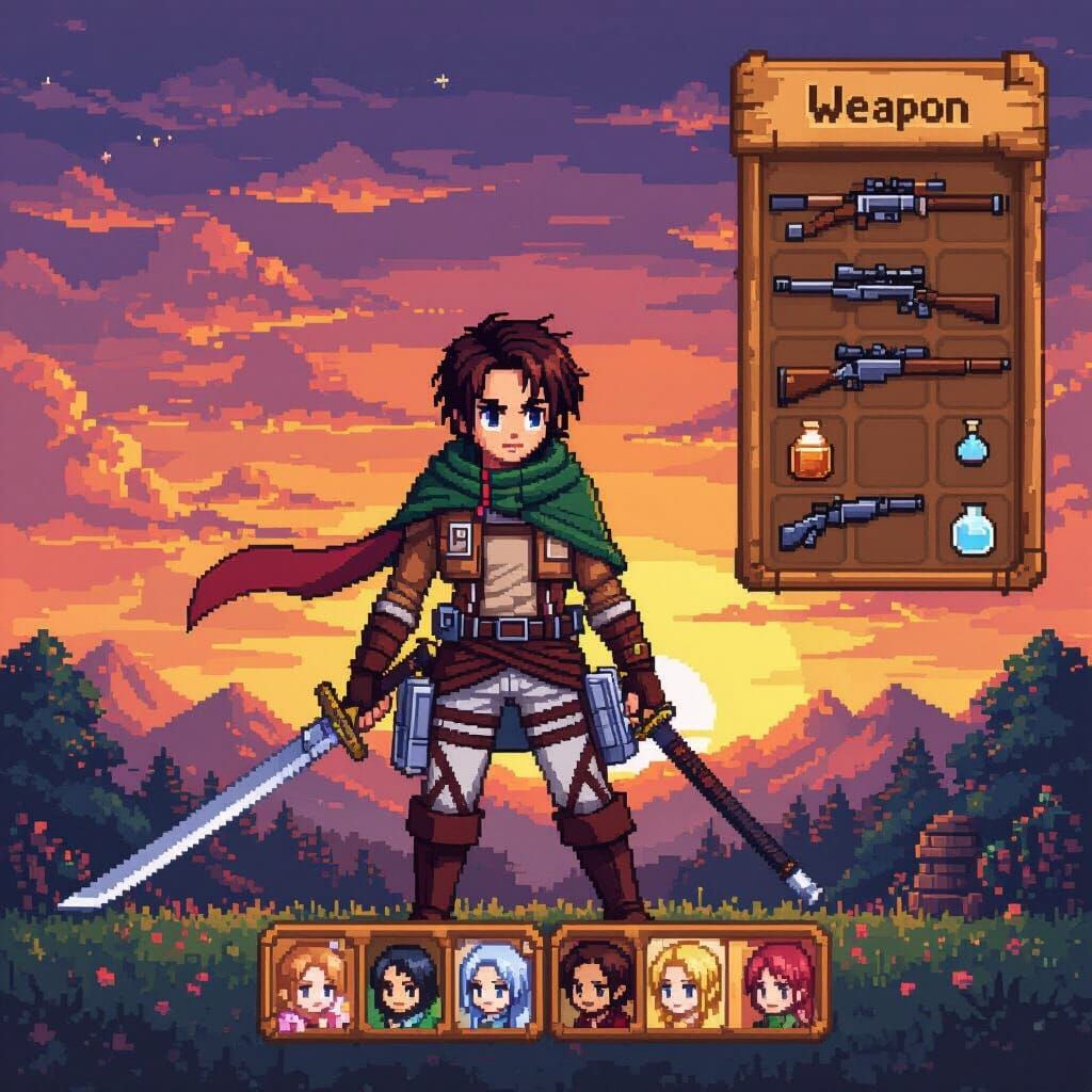 Pixel Art Menu Panel with Attack on Titan Characters