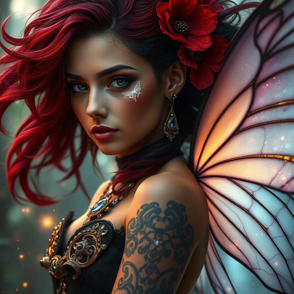 Ethereal Fantasy Fairy in Whimsical Cyberpunk Style