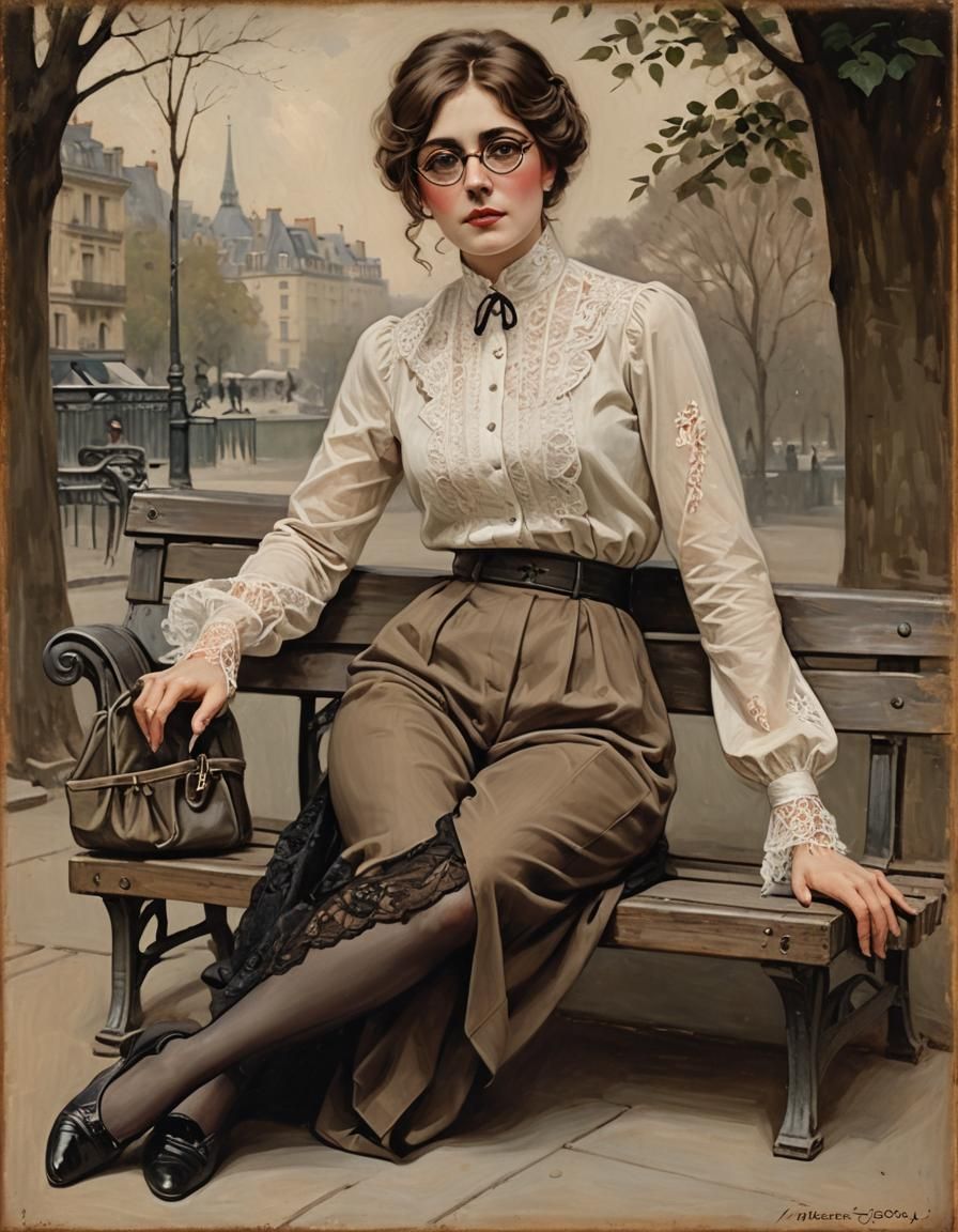 Parisian Woman in Boudoir Portrait, Vintage Style