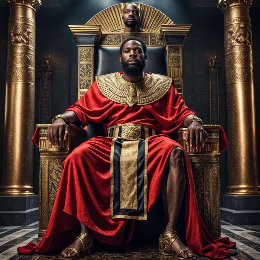 Egyptian Man on Throne in Apocalyptic Fantasy