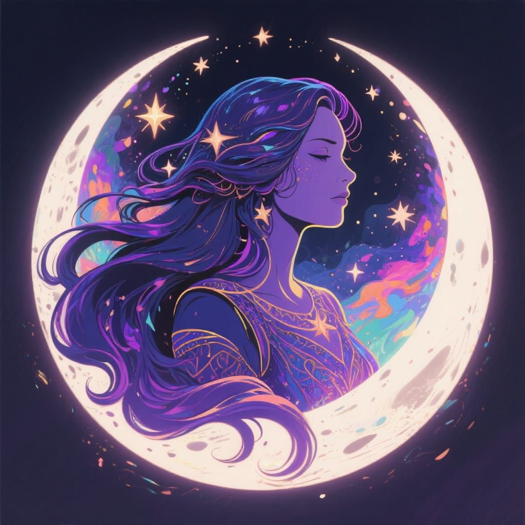 Celestial Moon Goddess in Mystical Vector Style