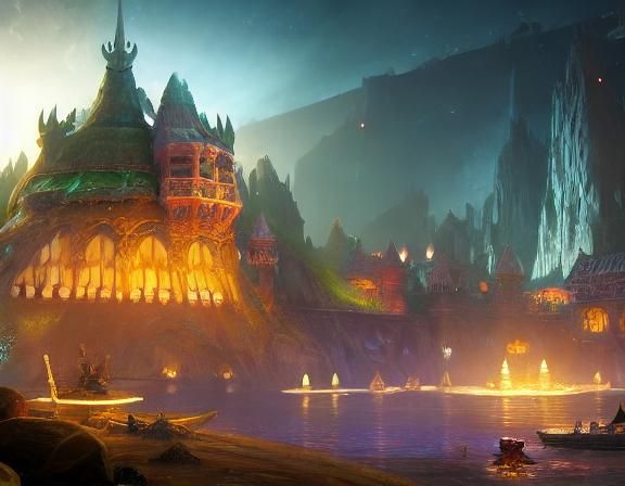 Fairycore Fortress at Night with Glowing Lights