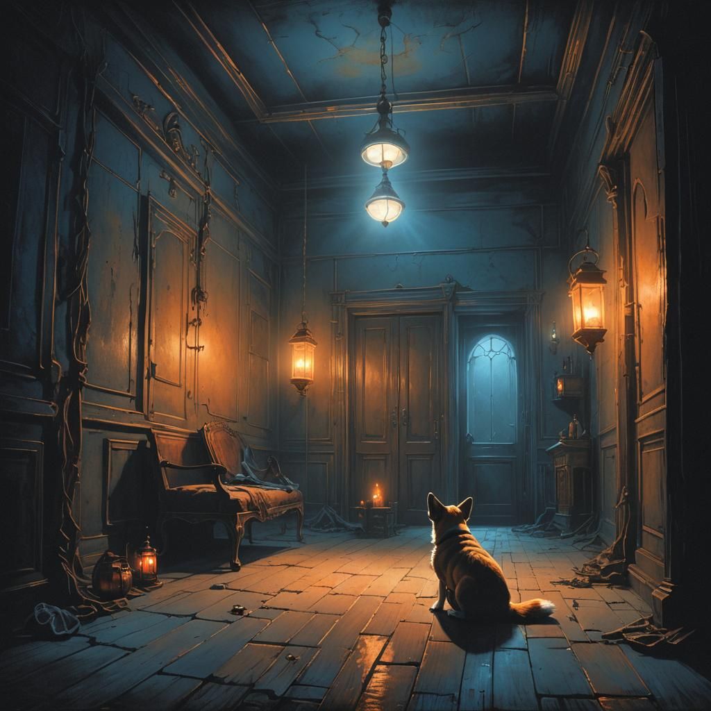 Lonely Corgi in Dark Fantasy Art
