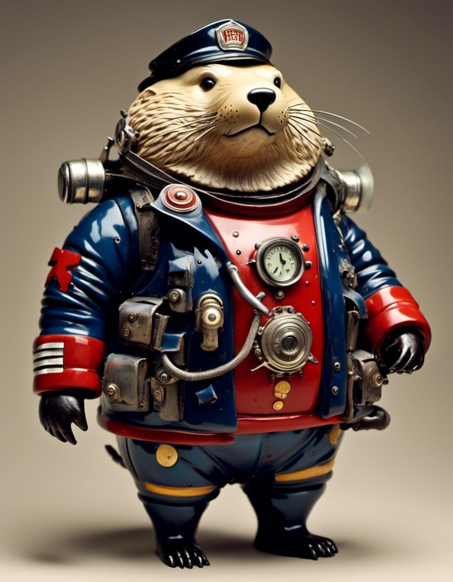 Cosmic Otter Firefighter: AI Generated Image