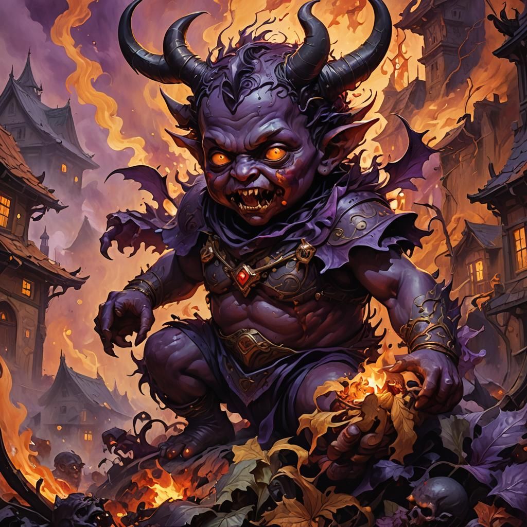 Evil Demon Baby Destroys Village: Dark Fantasy Art