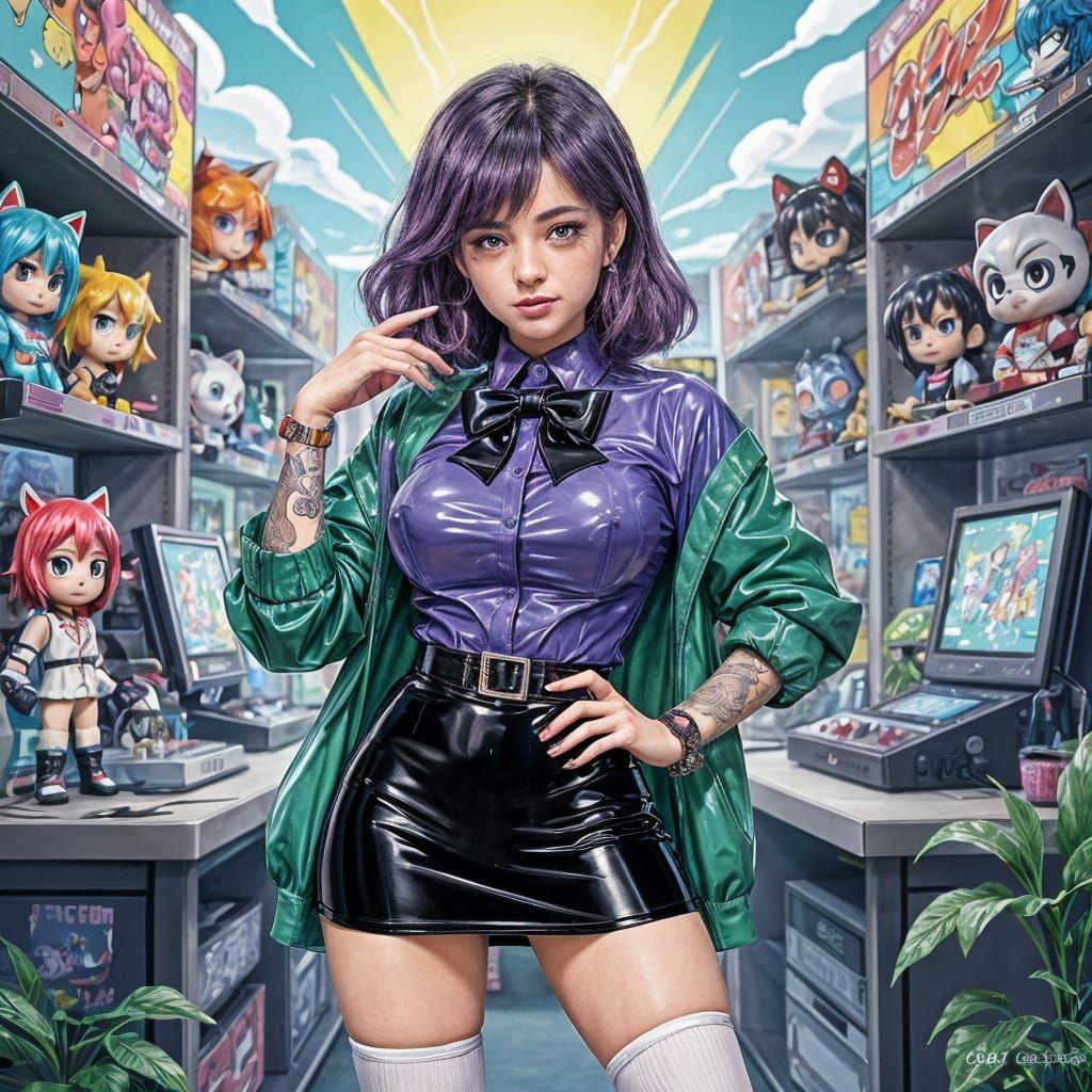 Anime-Style Cosplayer in Shiny Latex at Convention