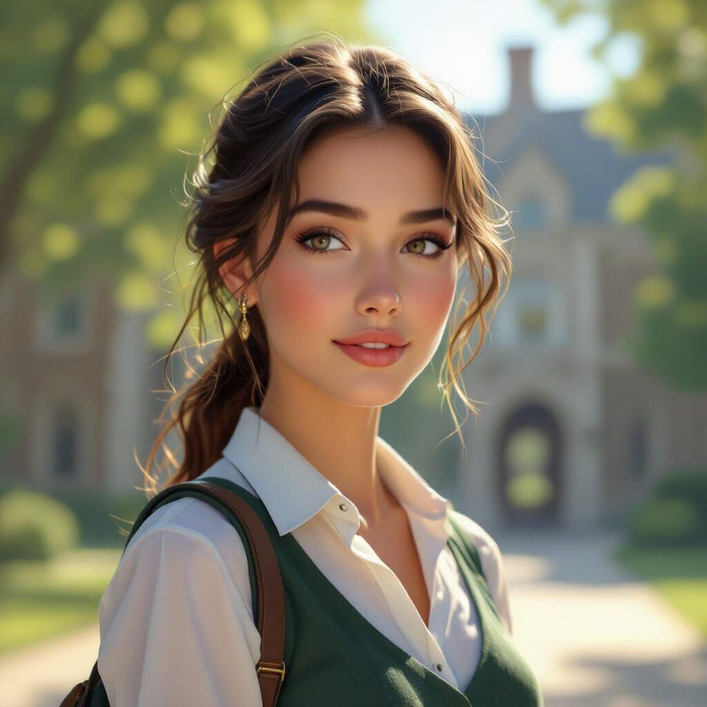 College Student on Sunny Campus in Concept Art Style
