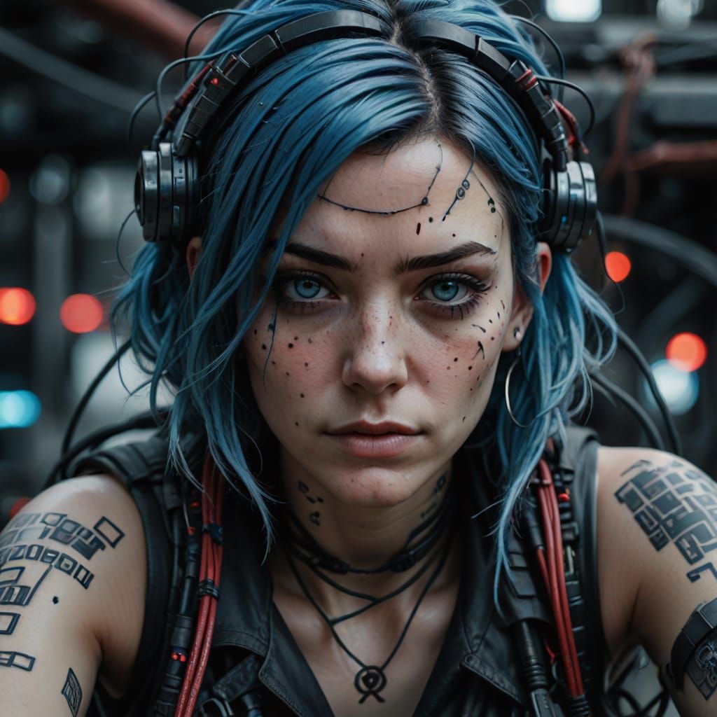 Cyberpunk Girl Emerges from Cables in 8K
