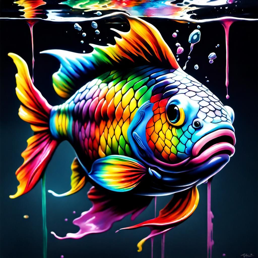 Hyper Realistic Rainbow Fish Graffiti Street Art