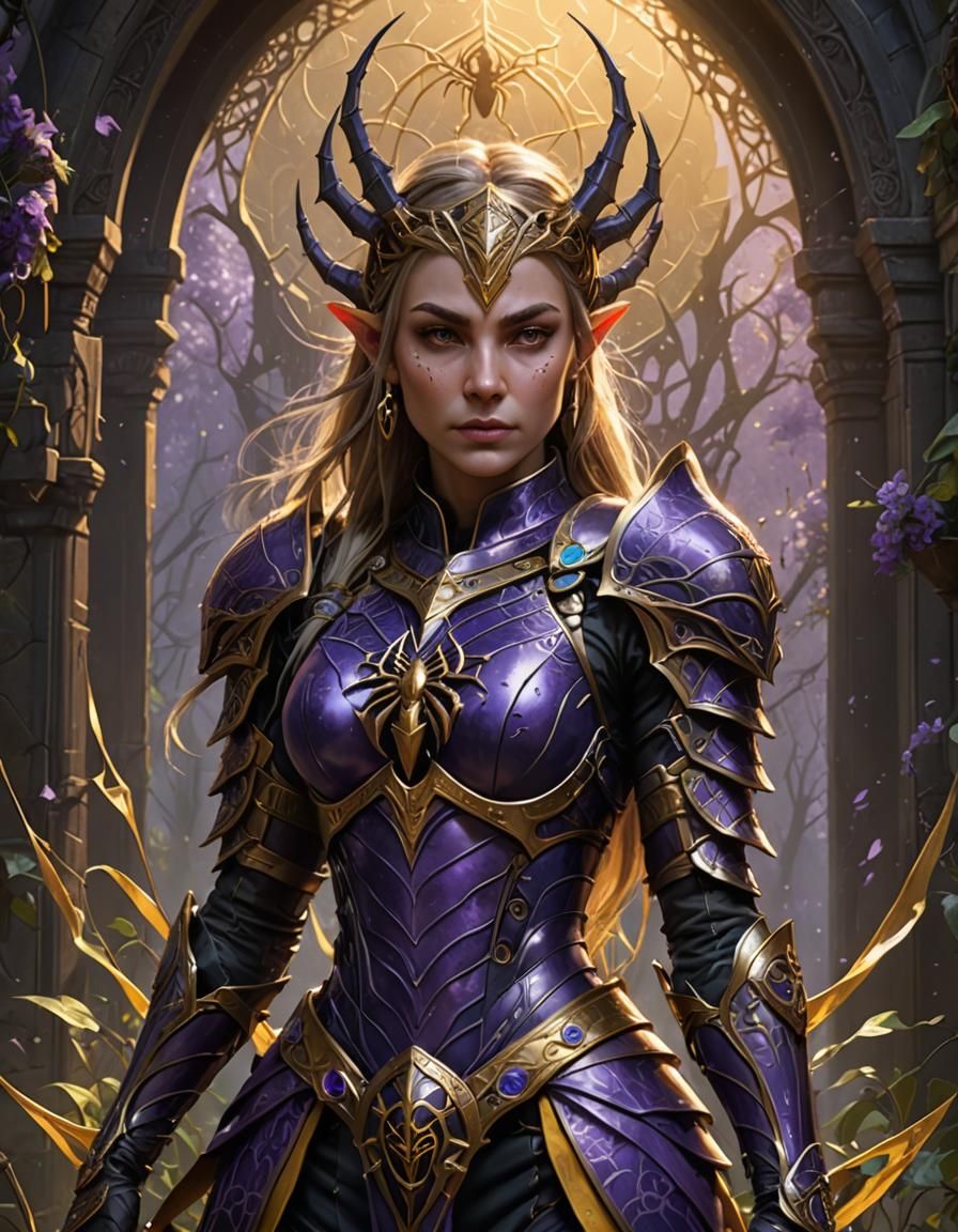 Elven Warrior Lady in Dark Fantasy Armor