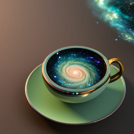 Galaxy in a Teacup: Holographic Astral Illustration