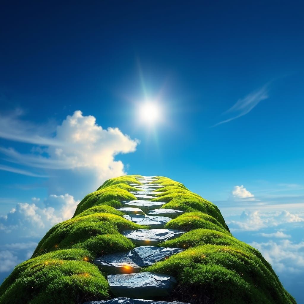 Mystical Green Pathway Ascends to Celestial Light