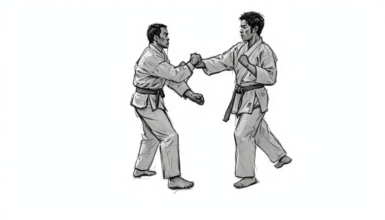 Martial Artist in Motion, Dynamic Pencil Drawing with Energy...