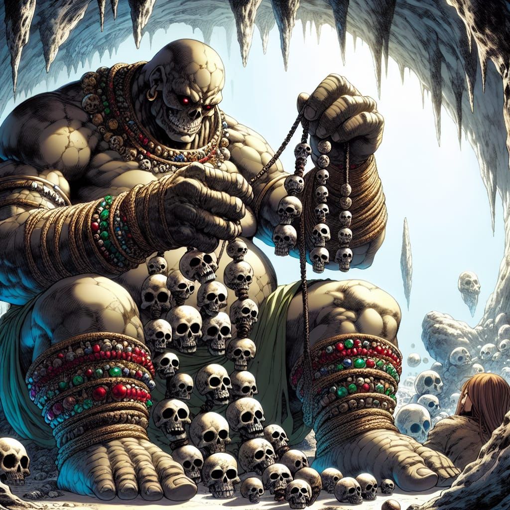 Giantess Crafts Skull Jewelry in Ancient Cave