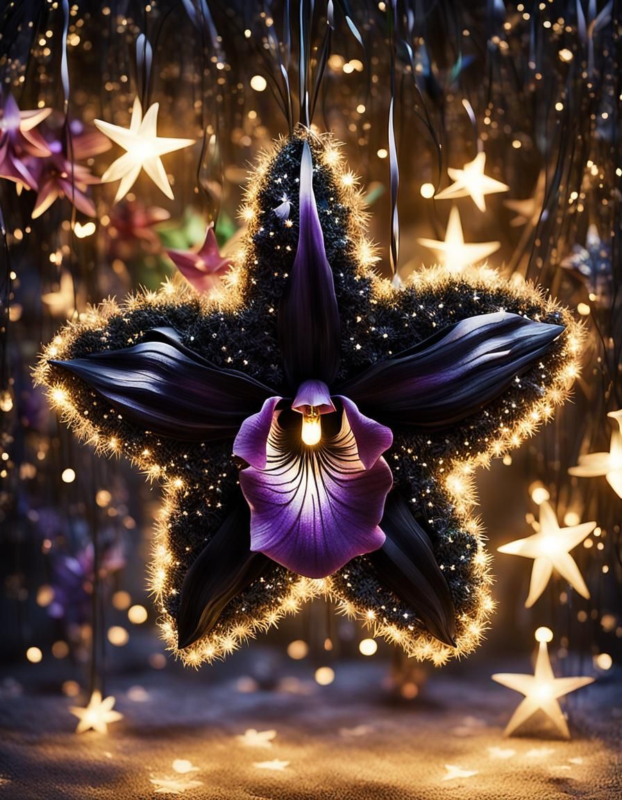 Star Ornament Illuminated by Solar Lights in 64K