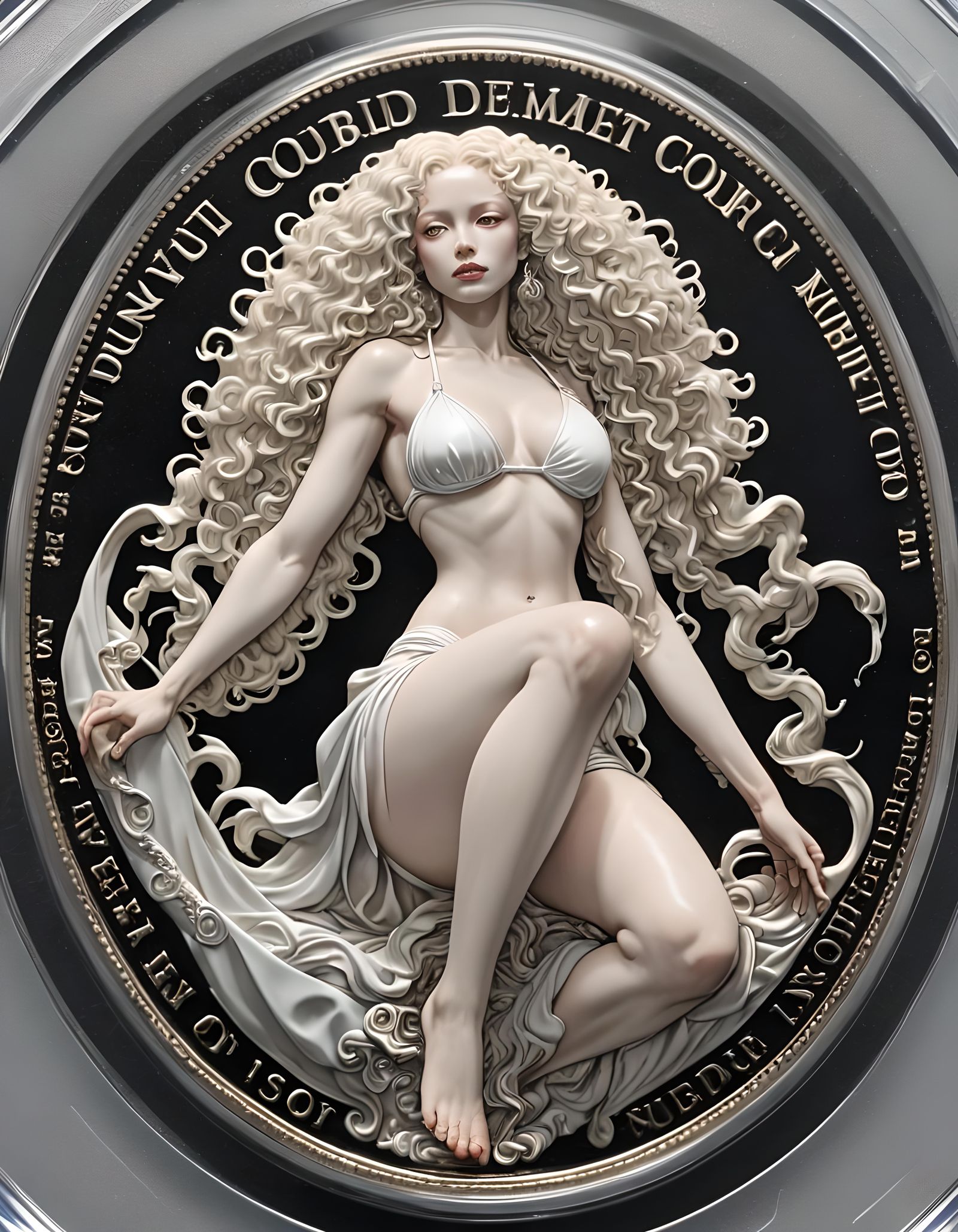 Albino Woman with Silver Dollar on Black Velvet