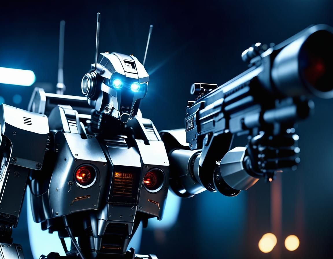 Mecha Robot Takes Aim in Cinematic Film Still