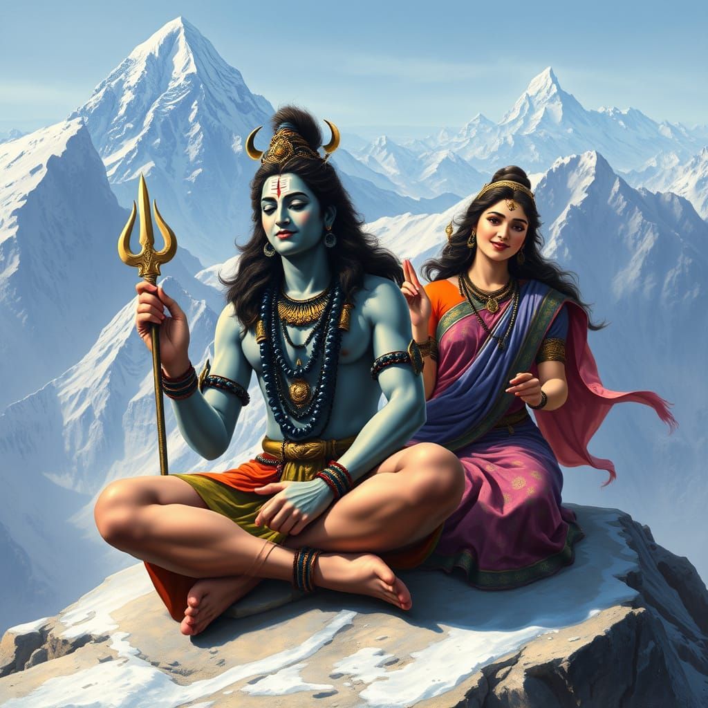 Lord Shiva Meditating on Mount Kailash