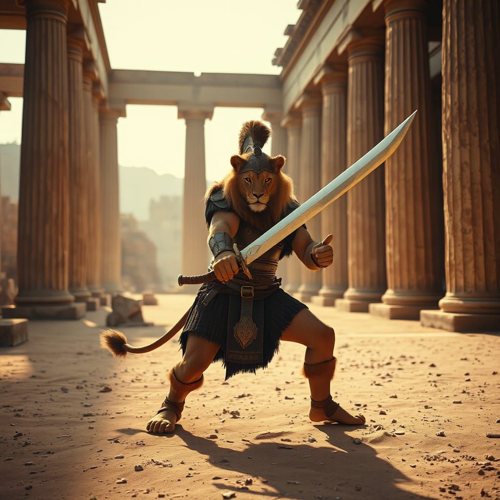 Lion Warrior Training in Ancient Greek Temple