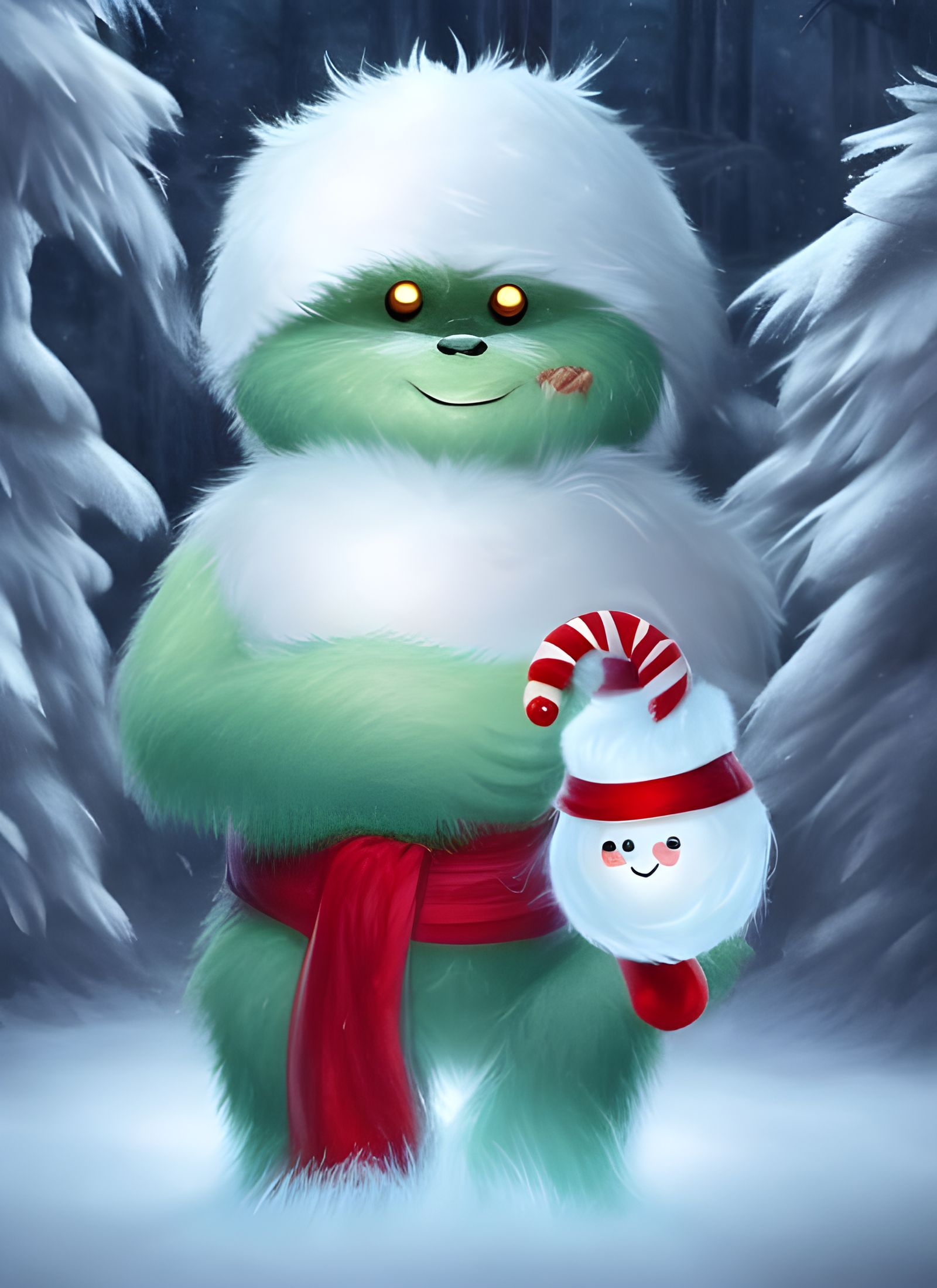 Adorable Christmas Yeti in Dreamworks Animation Style