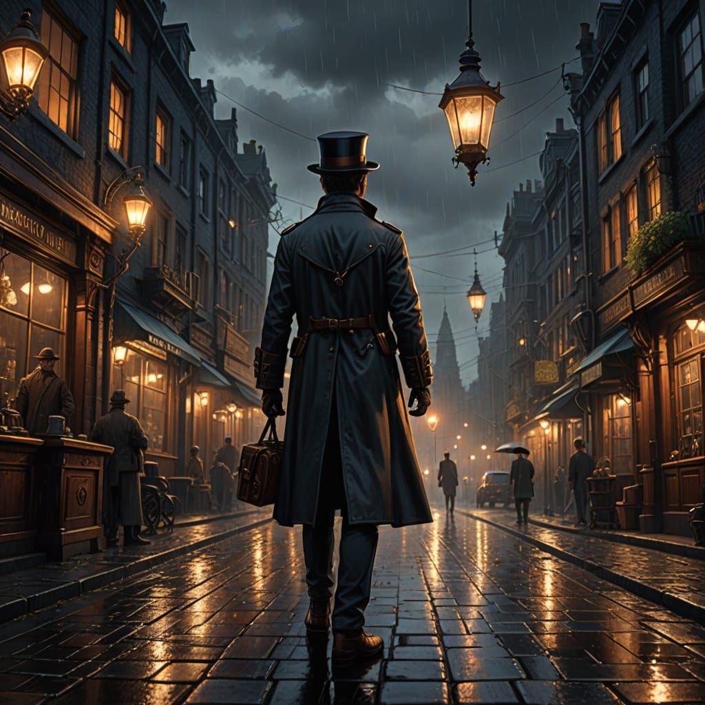Steampunk London Detective with Clockwork Companion