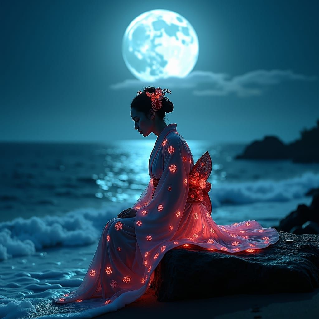 Cyber Geisha at Night: Cinematic Film Still