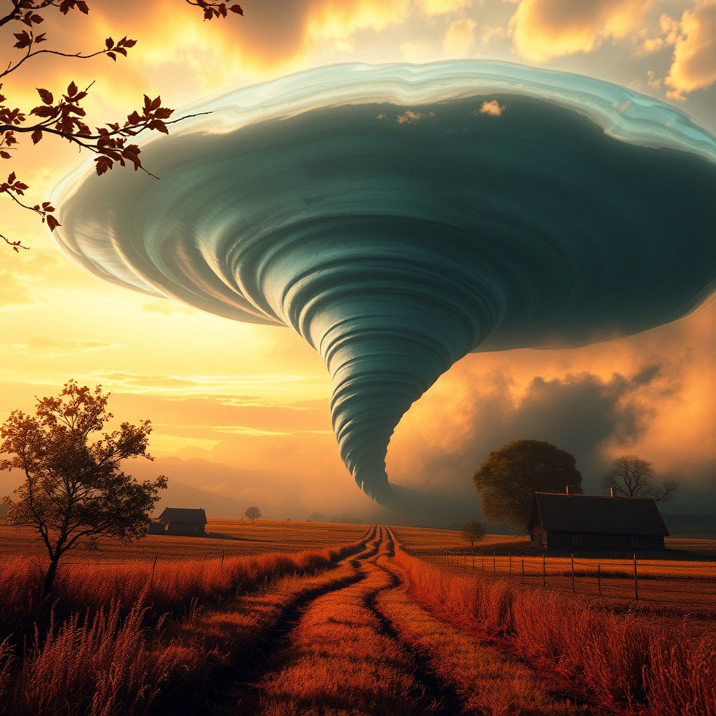 Majestic Tornado Over Serene Countryside: Matte Painting