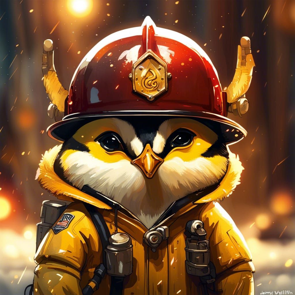 Chibi Penguin Firefighter with Intricate Details