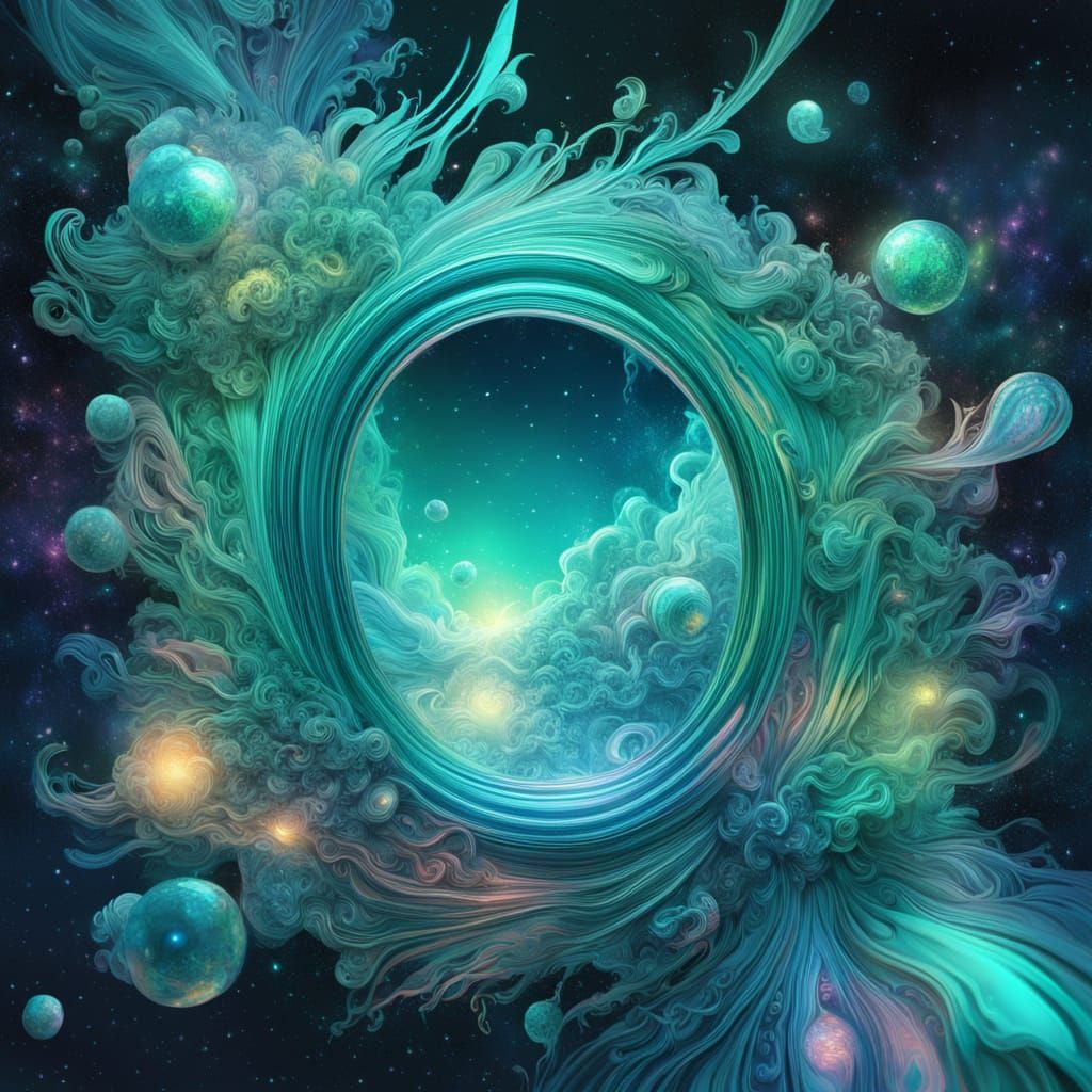 Gnumen's Mirror in Cosmic Celadon, Dreamlike Illustration