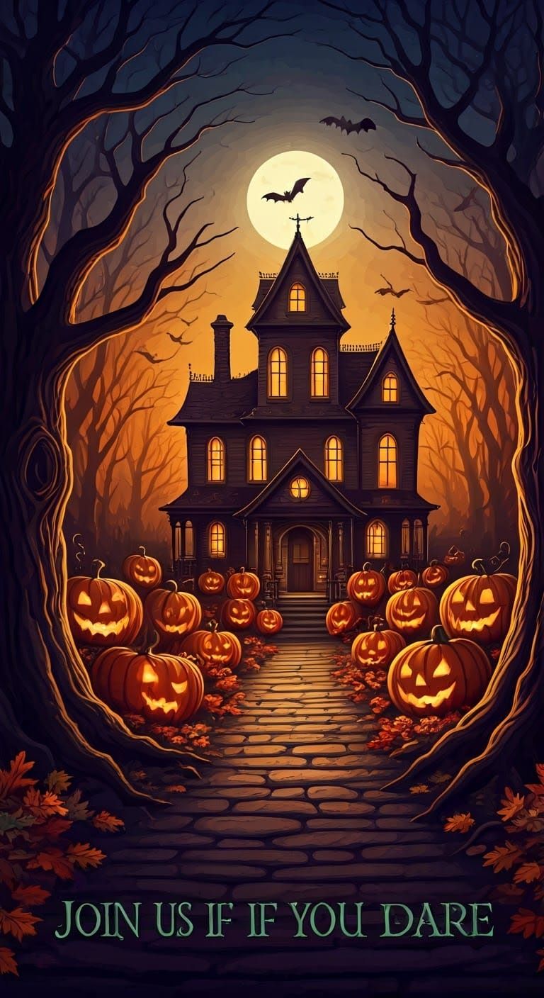 Vintage Halloween Haunted House Invitation Under Moonlight