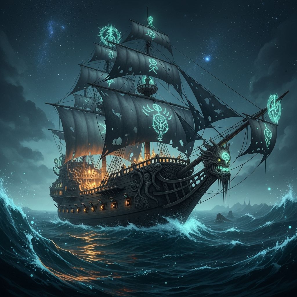 Ghostly Galleon Sails Through Starry Sea in Dark Fantasy Sty...