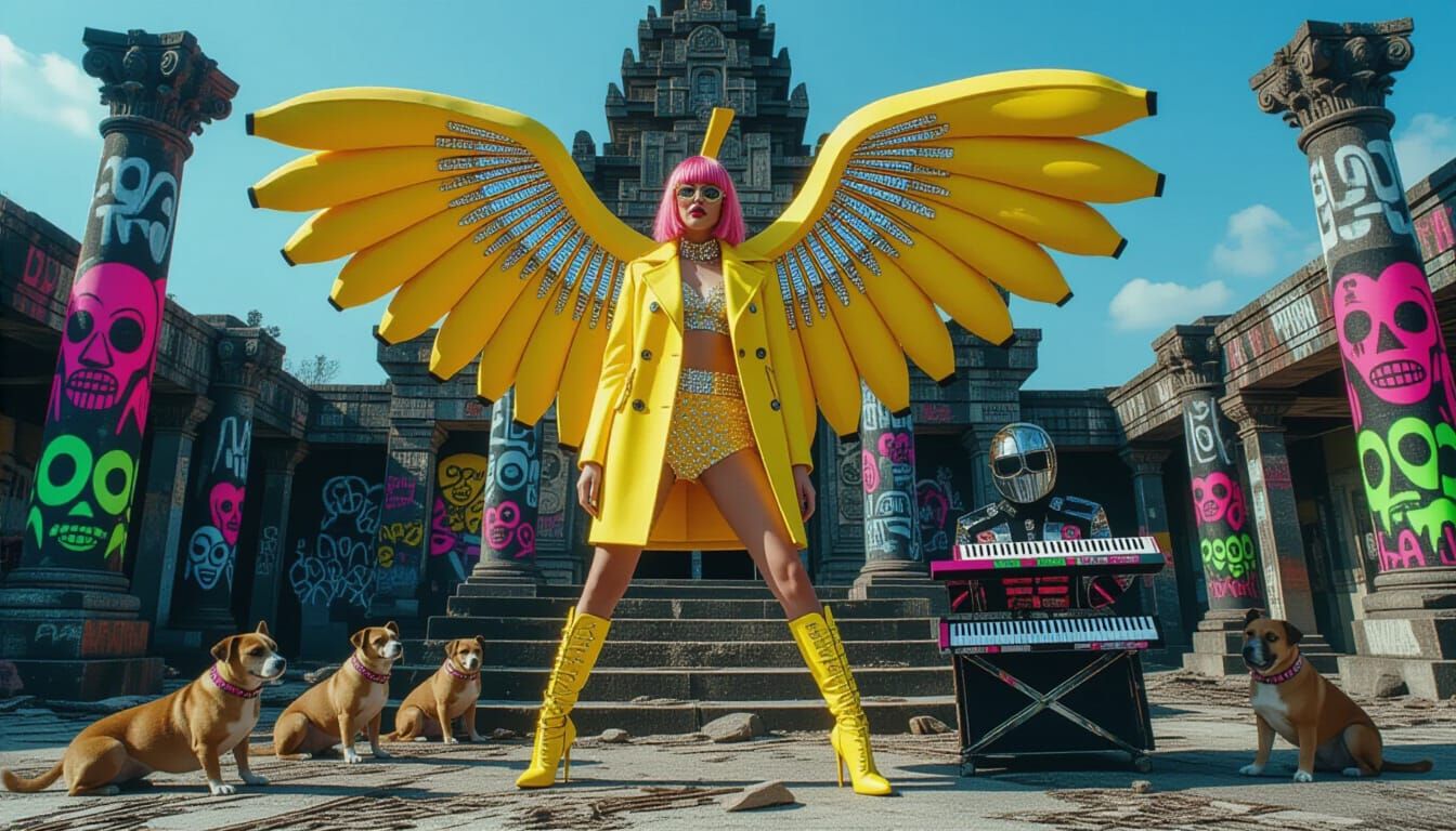 Banana Goddess in Ruined Temple, Basquiat Style