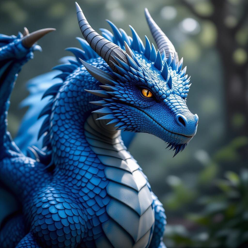 Colossal Blue Dragon in Hyper-Realistic Photographic Style