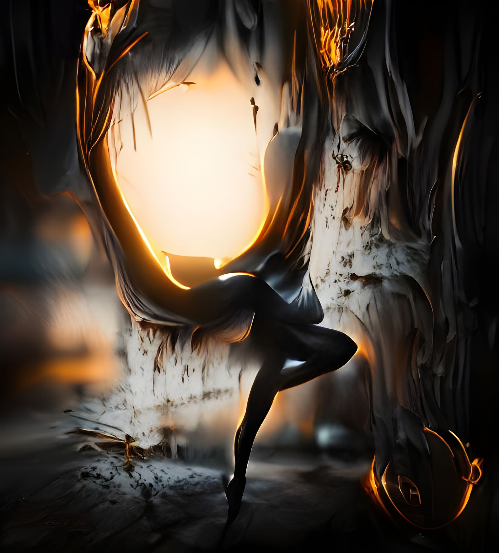 Illuminated Ballerina in Sinister Dark, Digital Art