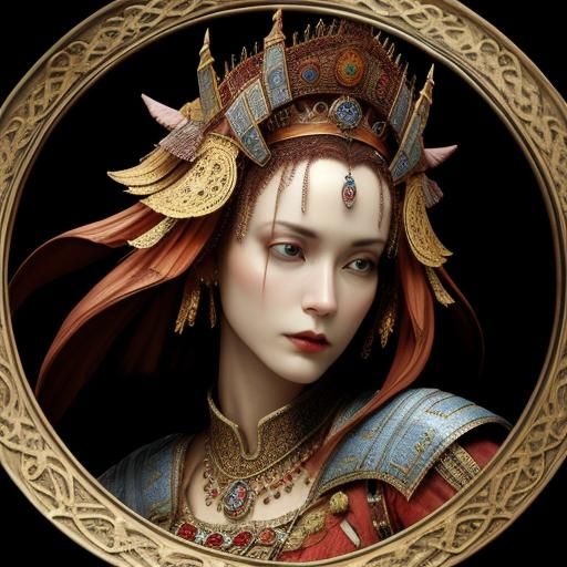 Celtic Mosaic Fractal Hair in Photorealistic Cloisonné