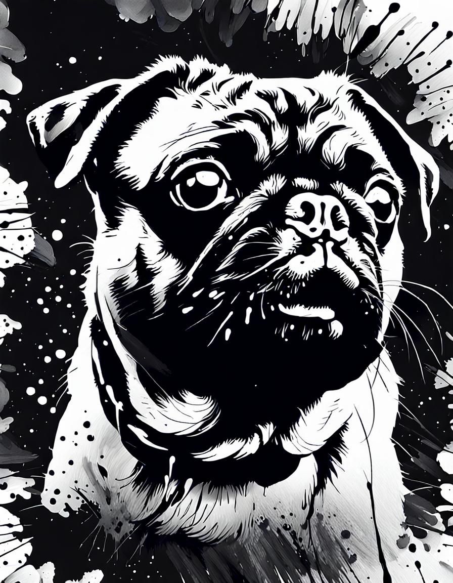 Playful Pug in Ink Splatter Art Style