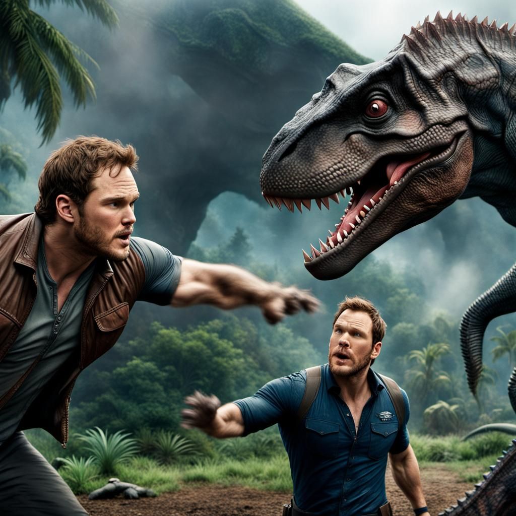 Actor Punches Dinosaur in Hyperrealistic Jurassic Scene