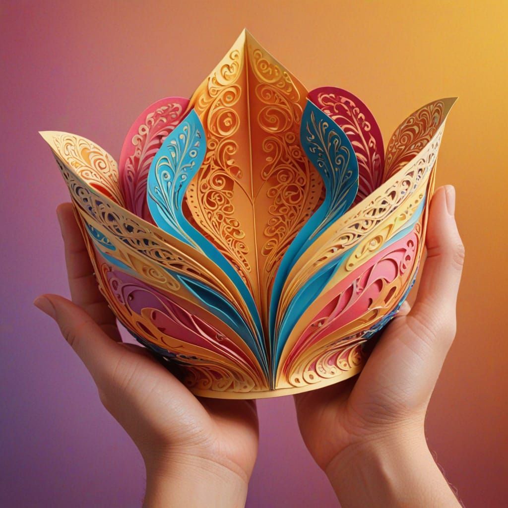 Vibrant 3D Fantasy Art with Glowing Paper Fortune Teller