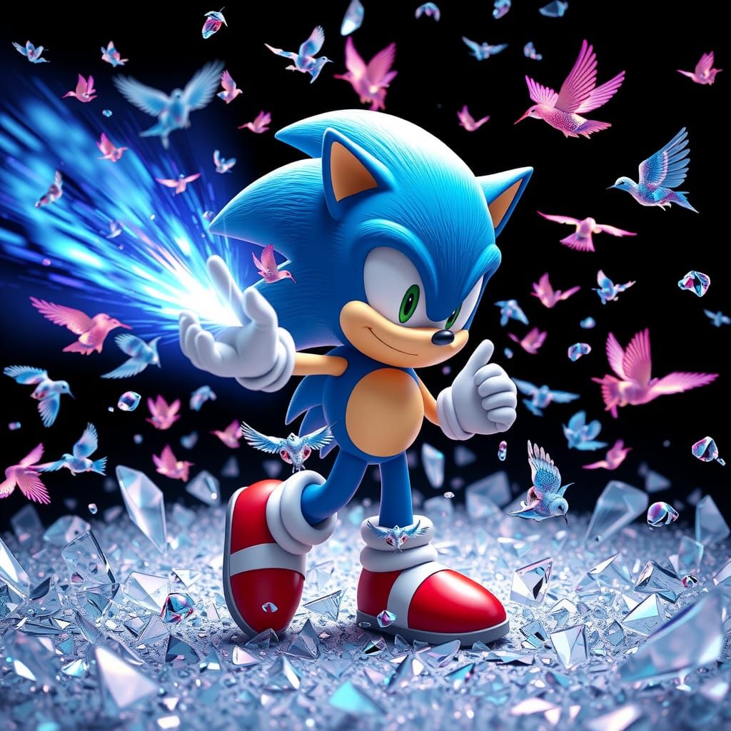 Sonic generating hummingbirds shattering glass. By artist "a...